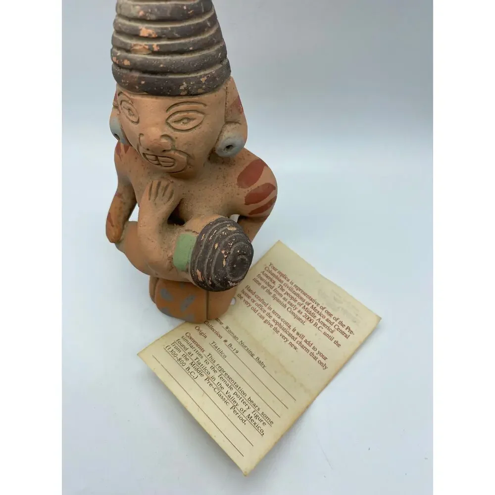 Vtg Pottery Nursing Mother Baby Statue Terracotta Mexico, Dos Manos‎
